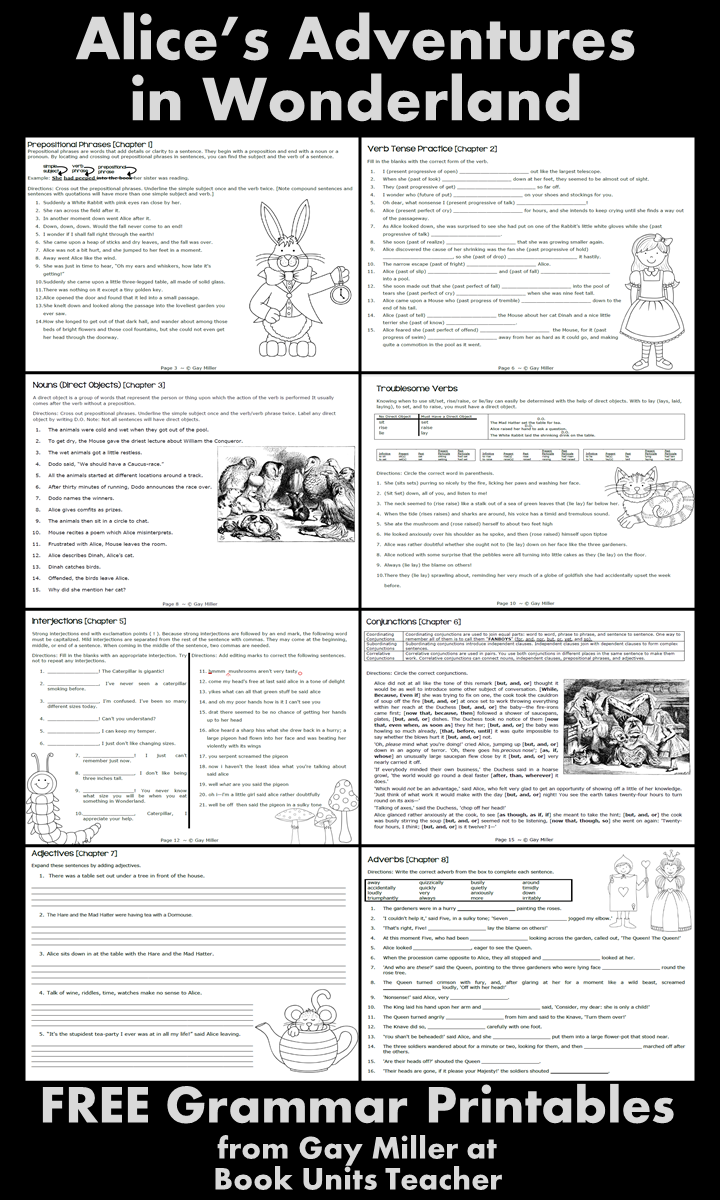 Free Grammar Printables with an Alice in Wonderland Theme