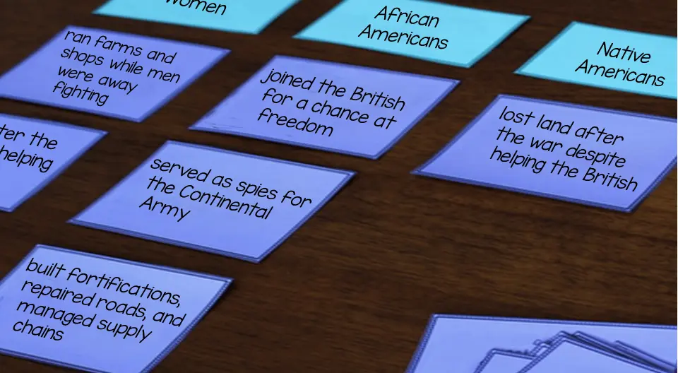 Sorting activity for Revolutionary War contributions