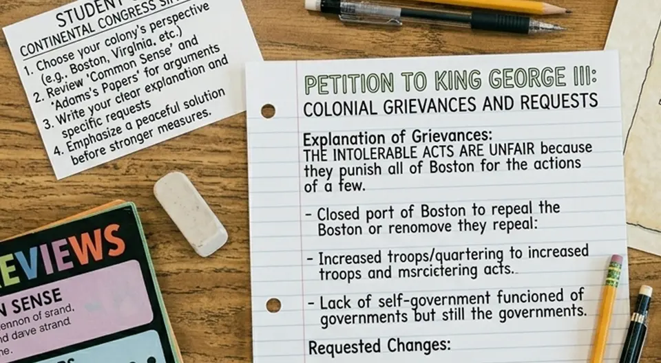Petition to King George III writing activity