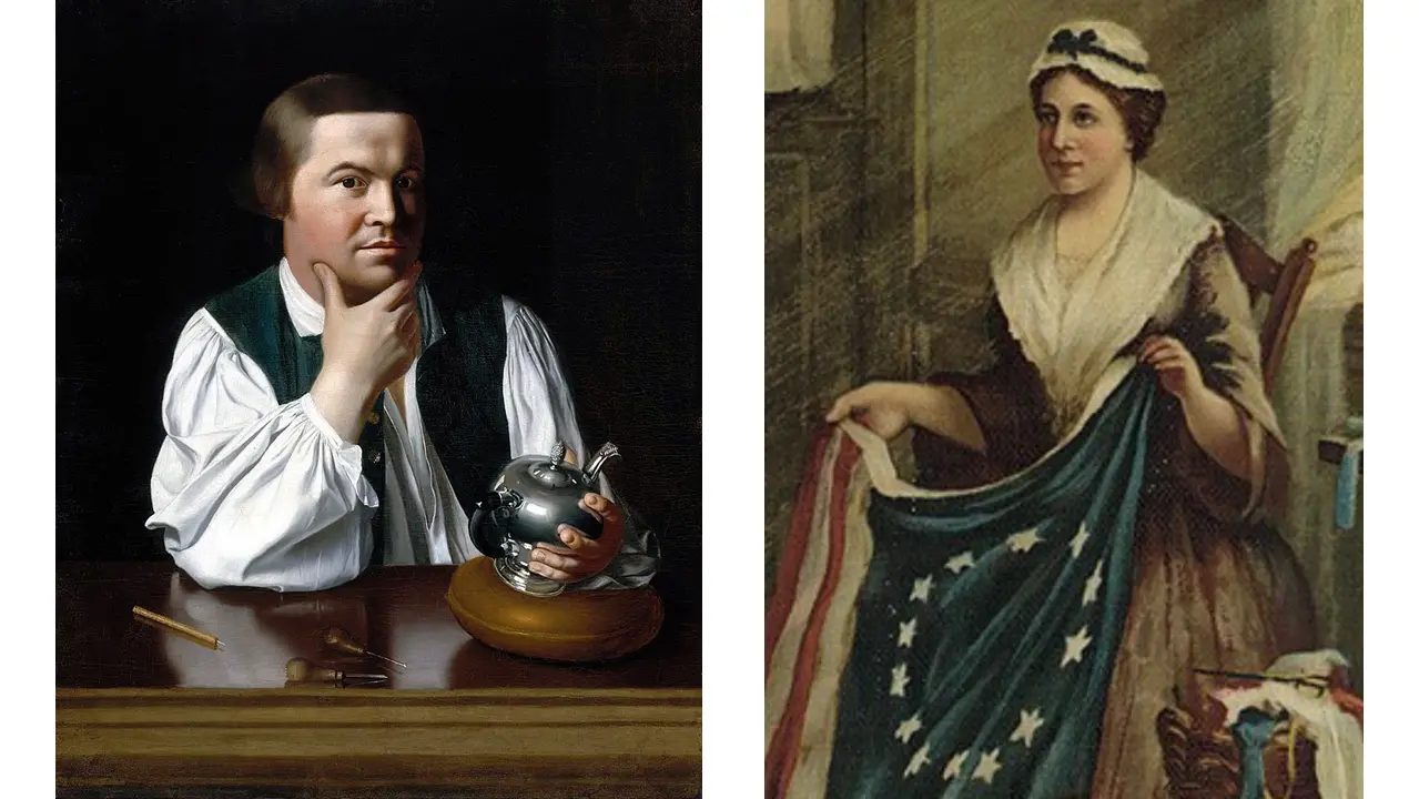 Illustration of Paul Revere and Betsy Ross