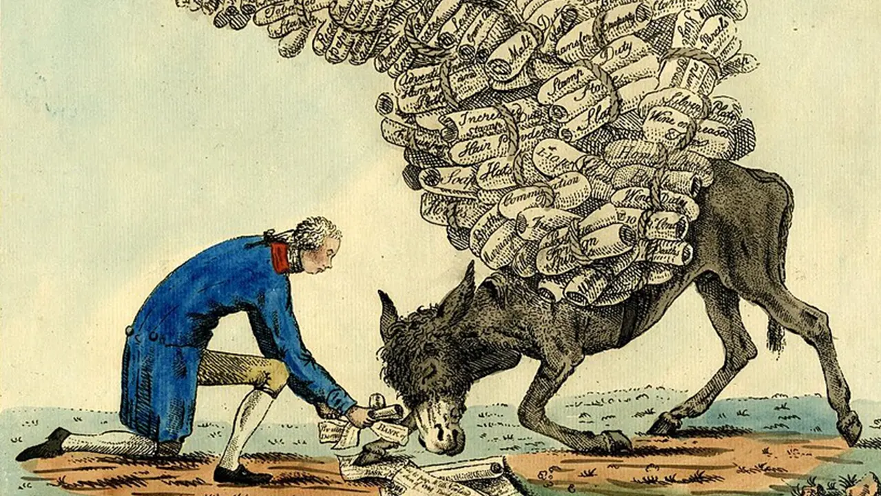 Political cartoon protesting the Stamp Act