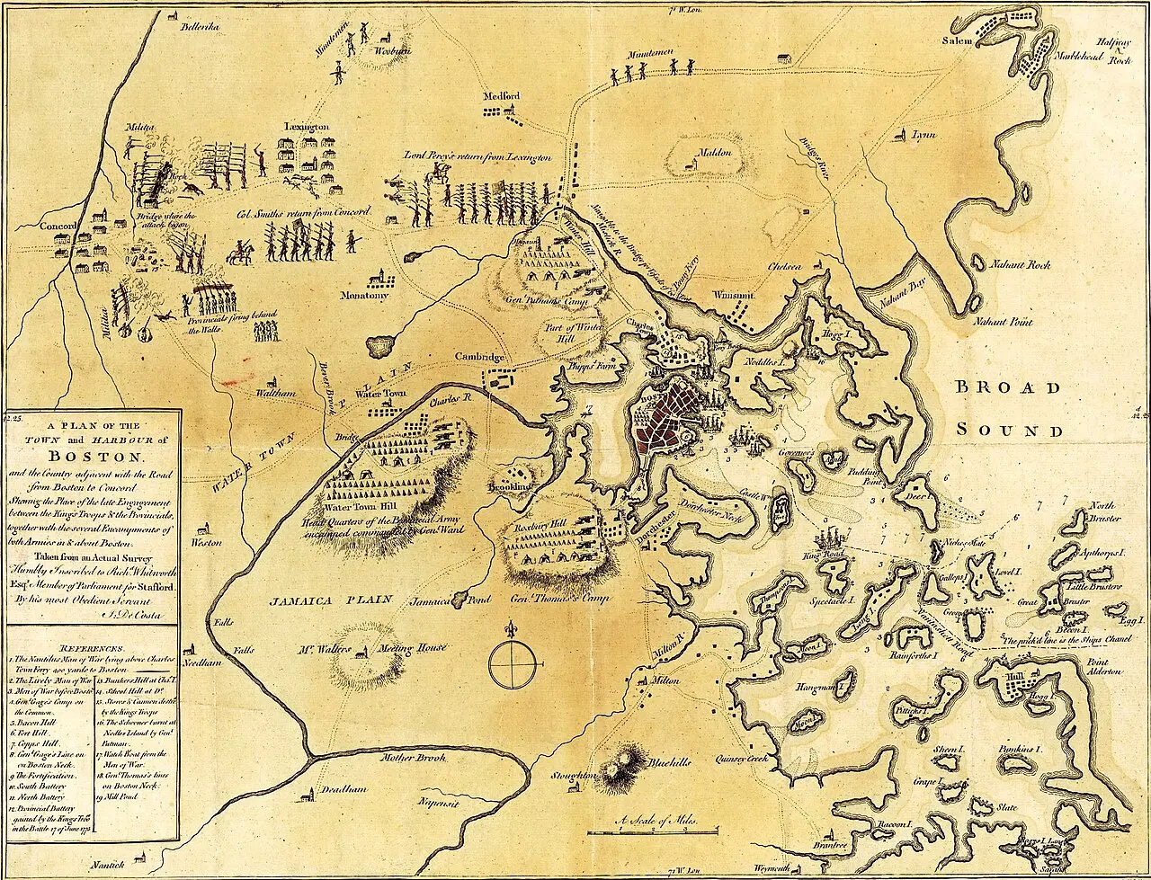 Map showing Lexington and Concord in Massachusetts