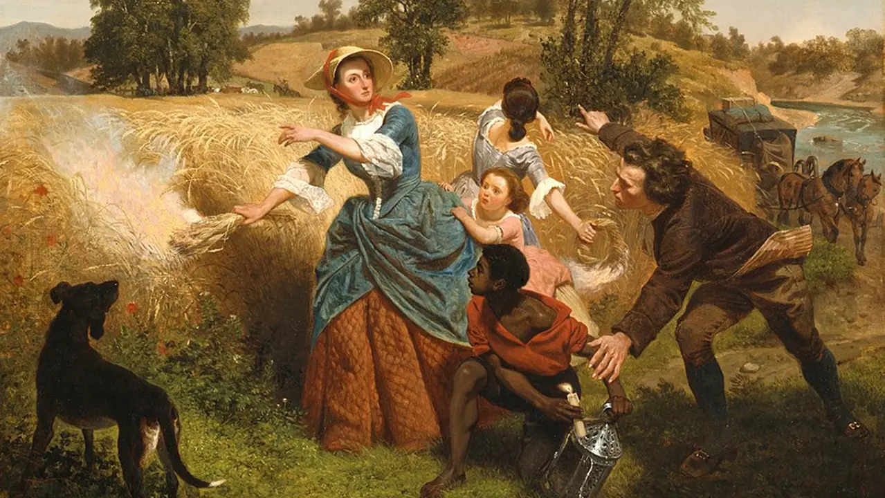 Mrs. Schuyler burning her wheat fields