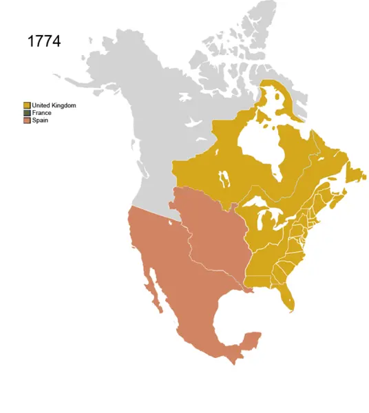 Map showing British control of the American colonies