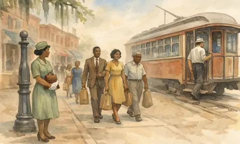 Historical images representing early struggles for equality