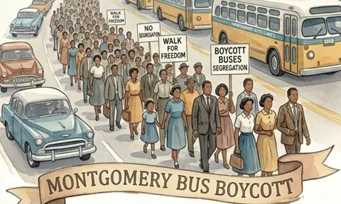 Montgomery bus and civil rights protest imagery