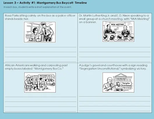 Montgomery Bus Boycott comic timeline