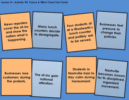 Sit-in cause and effect card sort