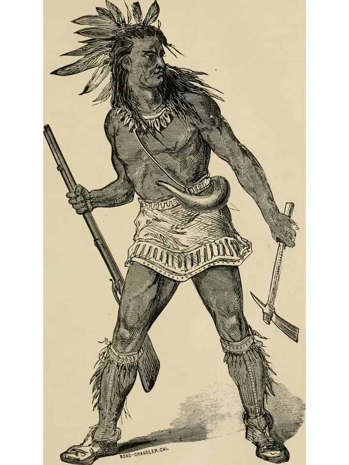 An engraving showing one artist’s idea of Pontiac