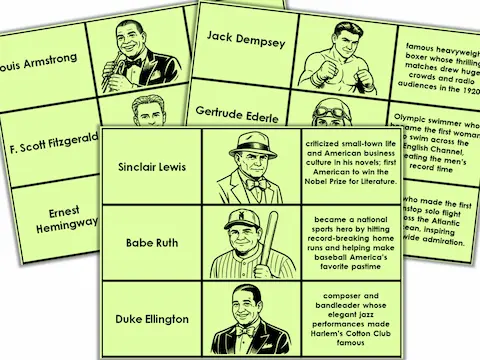 Three-way matching activity with famous people