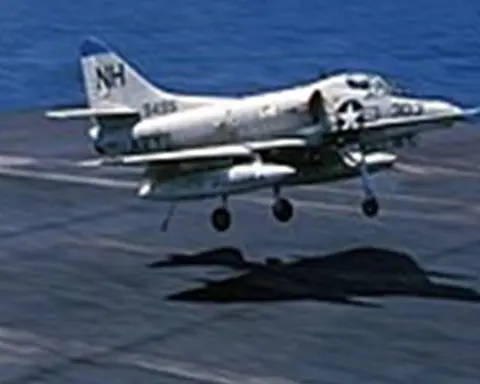 Plane taking off from carrier during Vietnam War