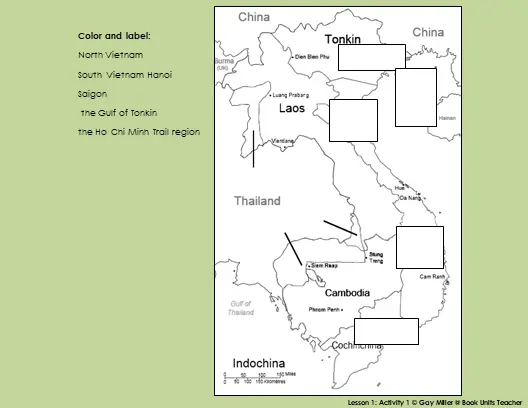 Map showing Vietnam divided at the 17th parallel