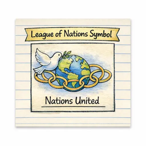 Colored-pencil example of a simple peace symbol or globe design representing the League of Nations