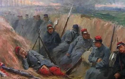 Soldiers in World War I trenches