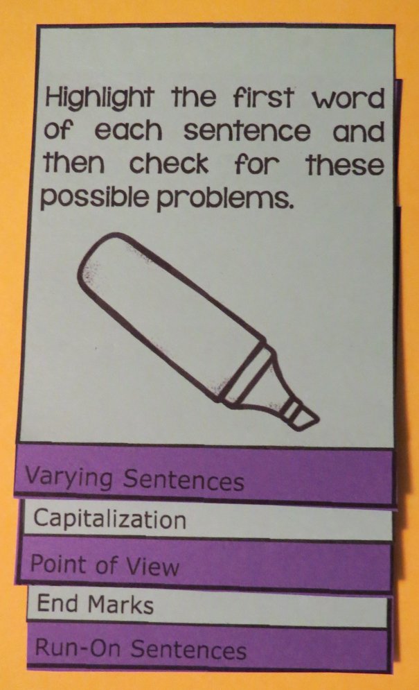 This staggered flip organizer prompts students through a proofreading method for checking narratives.