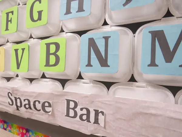 Close-up of keyboard keys made from clamshell containers