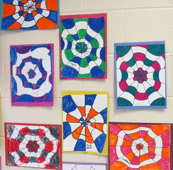 Students and parents viewing Op Art display