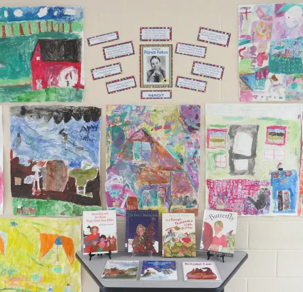 Student paintings inspired by Patricia Polacco's illustration style