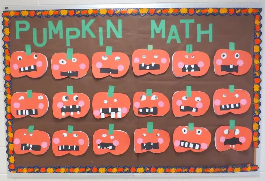 Pumpkin math bulletin board second grade