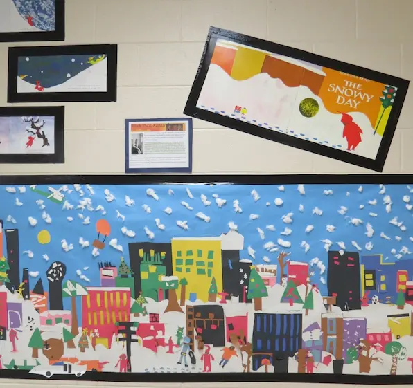 Full Snowy Day inspired mural bulletin board