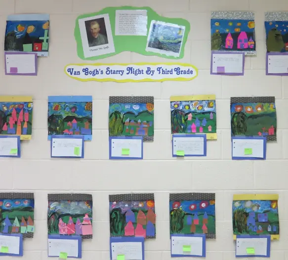 Student Starry Night inspired artwork display
