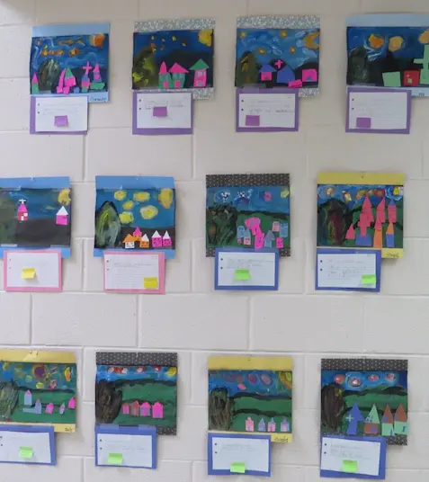 Close-up of student Van Gogh style artwork