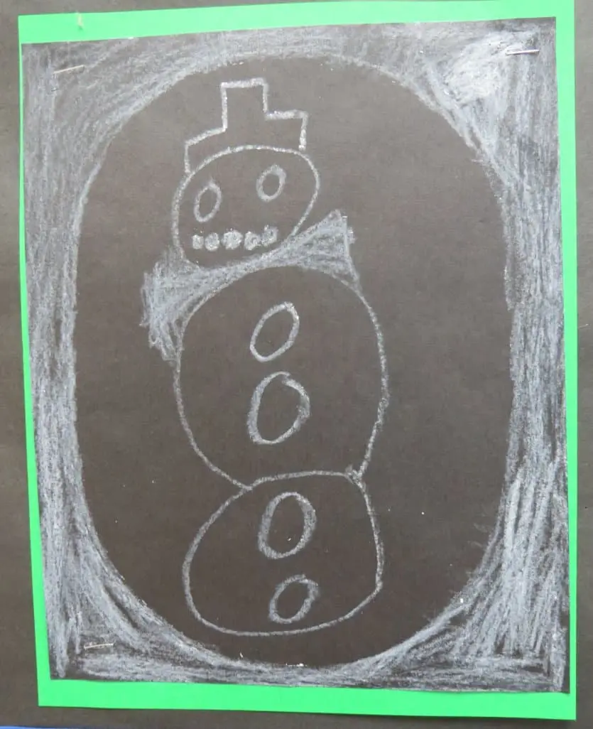 Snowman chalk art by younger student