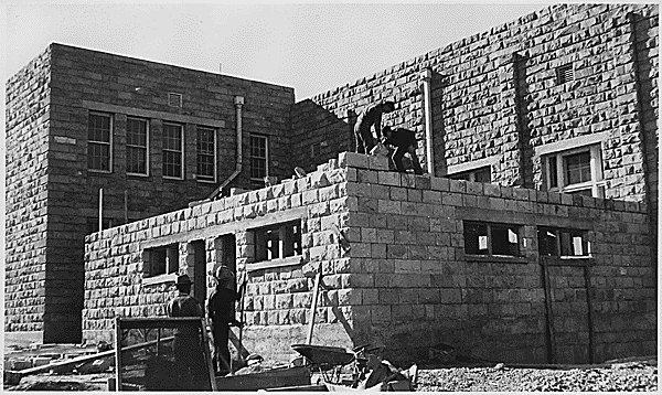 National Youth Administration: Men Constructing stone Building in Arizona