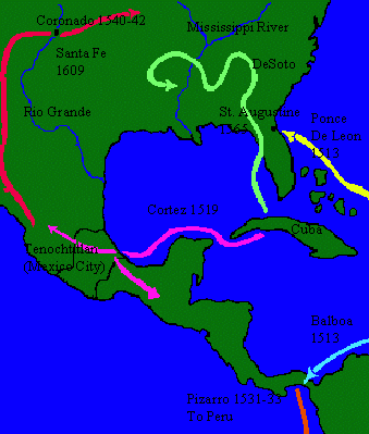 Map of Spanish Explorer Routes