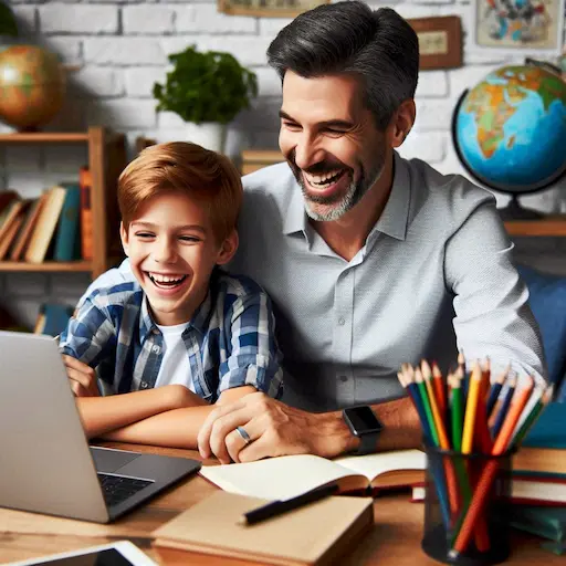 Father and son on computer