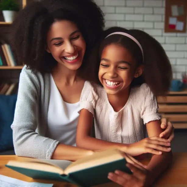 Mother and daughter reading