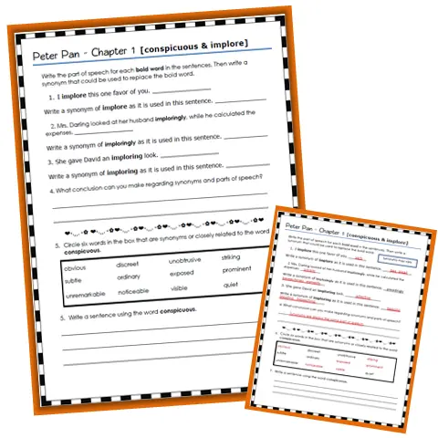 Peter Pan Chapter 1 Vocabulary Practice