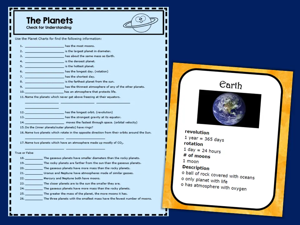 Planet check for understanding and reference card