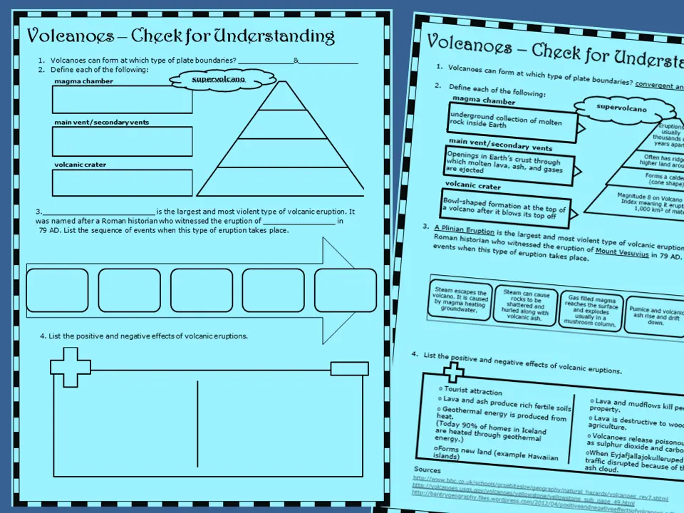 Photo: Volcano Check for Understanding page
