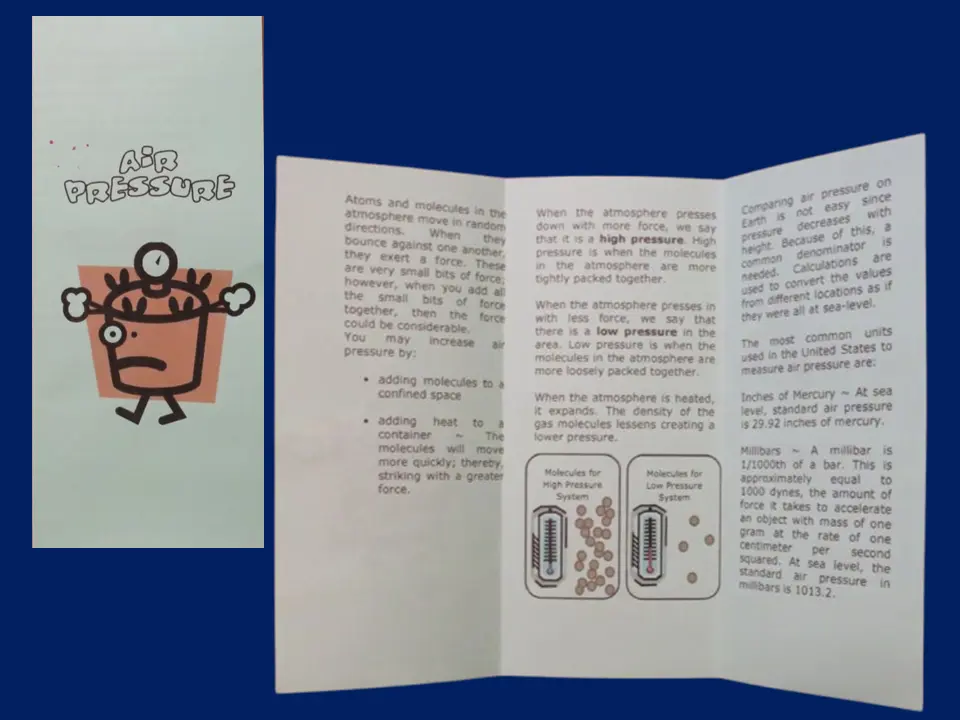 Air pressure pamphlet fold organizer