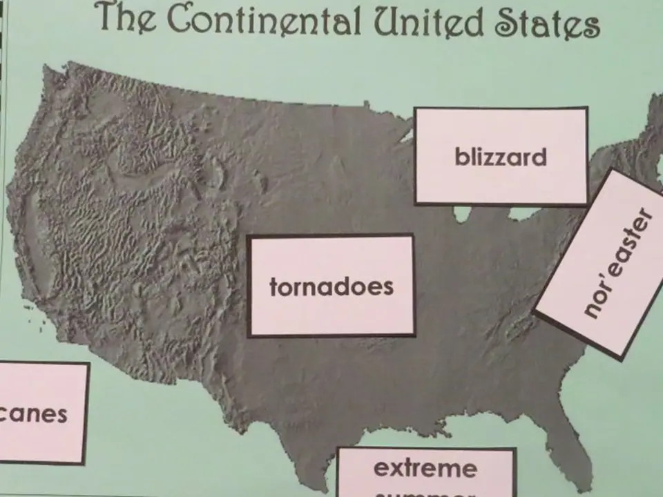 US weather map with event placement cards