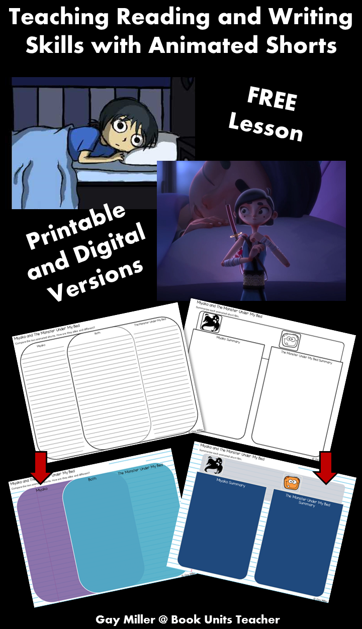 Free Printables to Use when Teaching Reading and Writing Skills with the Animated Shorts Miyako and The Monster Under My Bed
