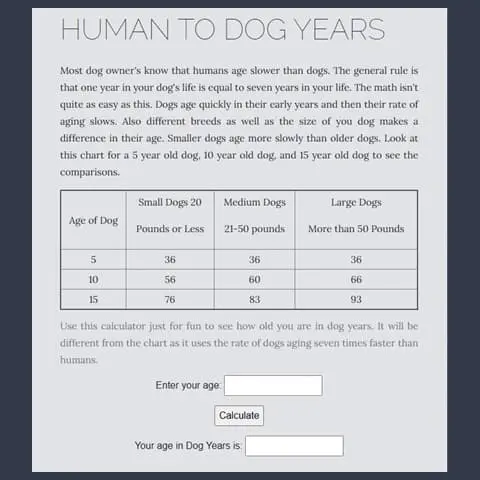 Dog Years Calculator