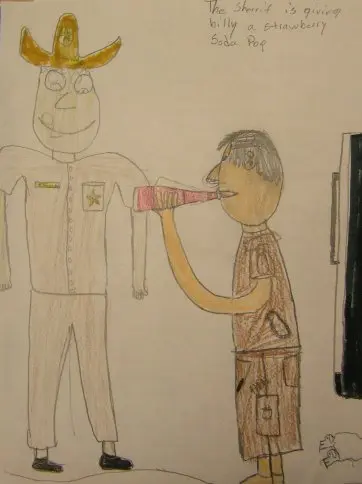 The sheriff giving Billy a strawberry soda illustration