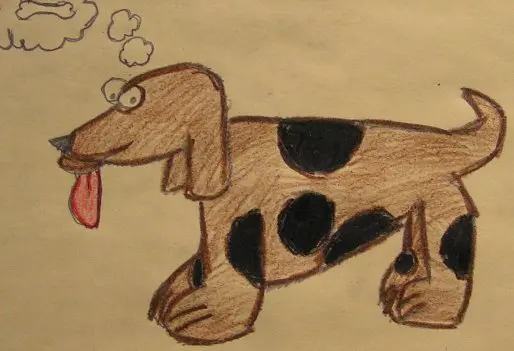 A hound dreaming of a bone illustration