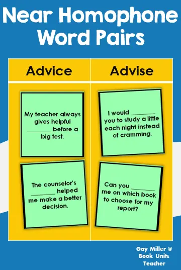 Near Homophones Word Pairs Teaching Ideas